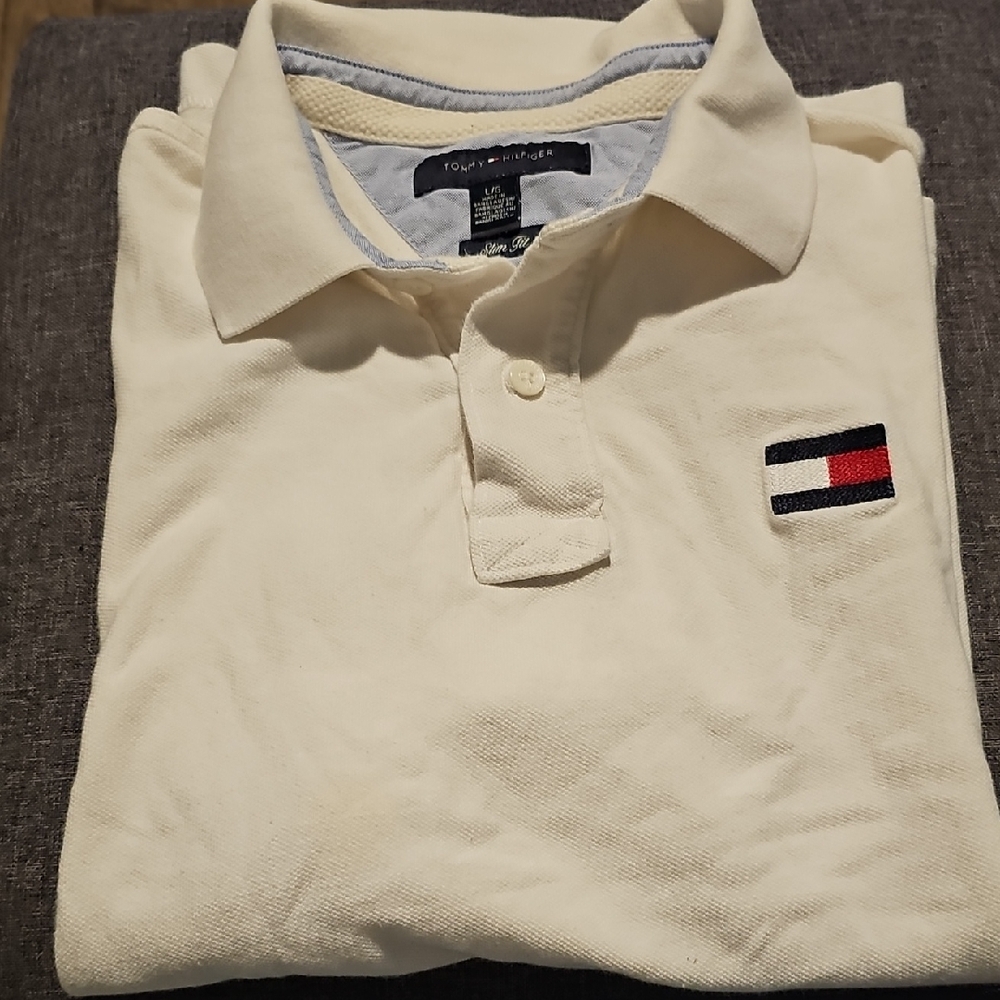 Tommy Hilfiger White Polo Shirt Men Short Sleeve Large Summer